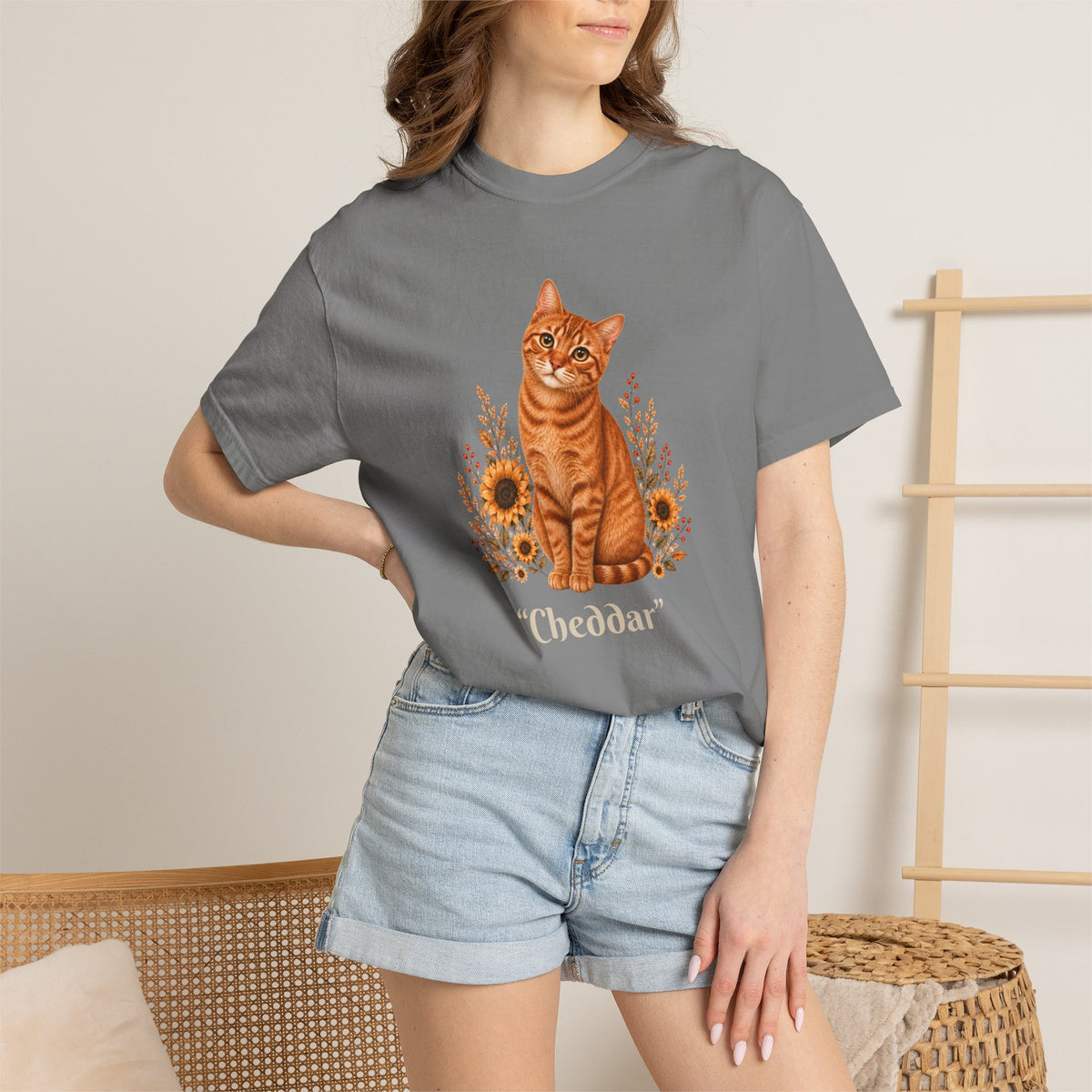 Personalized Orange Cat Sunflower Comfort Colors® T-Shirt