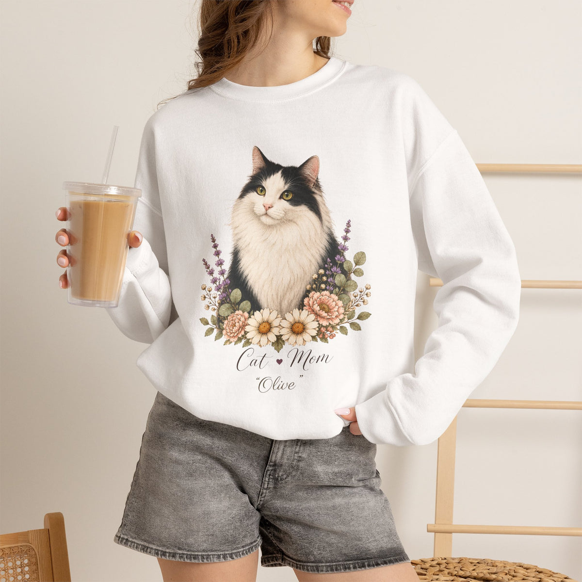 Personalized Cat Botanical Floral Sweatshirt
