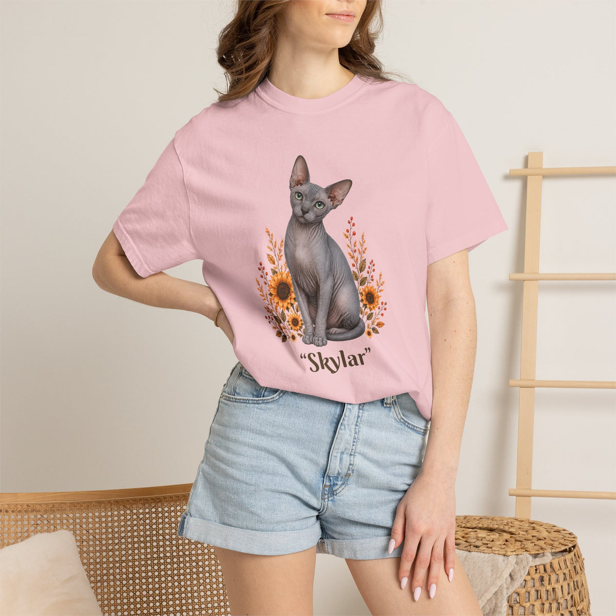 Personalized Blue Sphinx Cat Sunflower Comfort Colors® T-Shirt