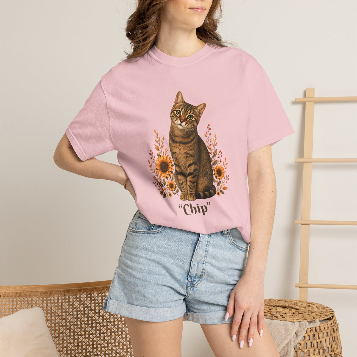Personalized Tabby Cat Sunflower Comfort Colors® T-Shirt