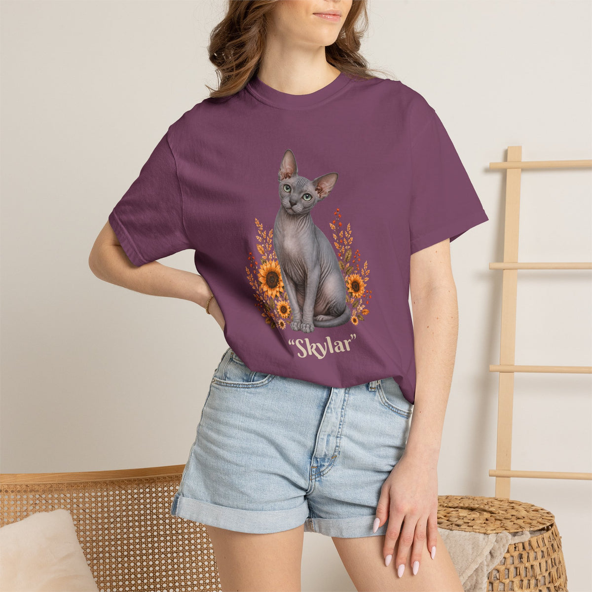 Personalized Blue Sphinx Cat Sunflower Comfort Colors® T-Shirt