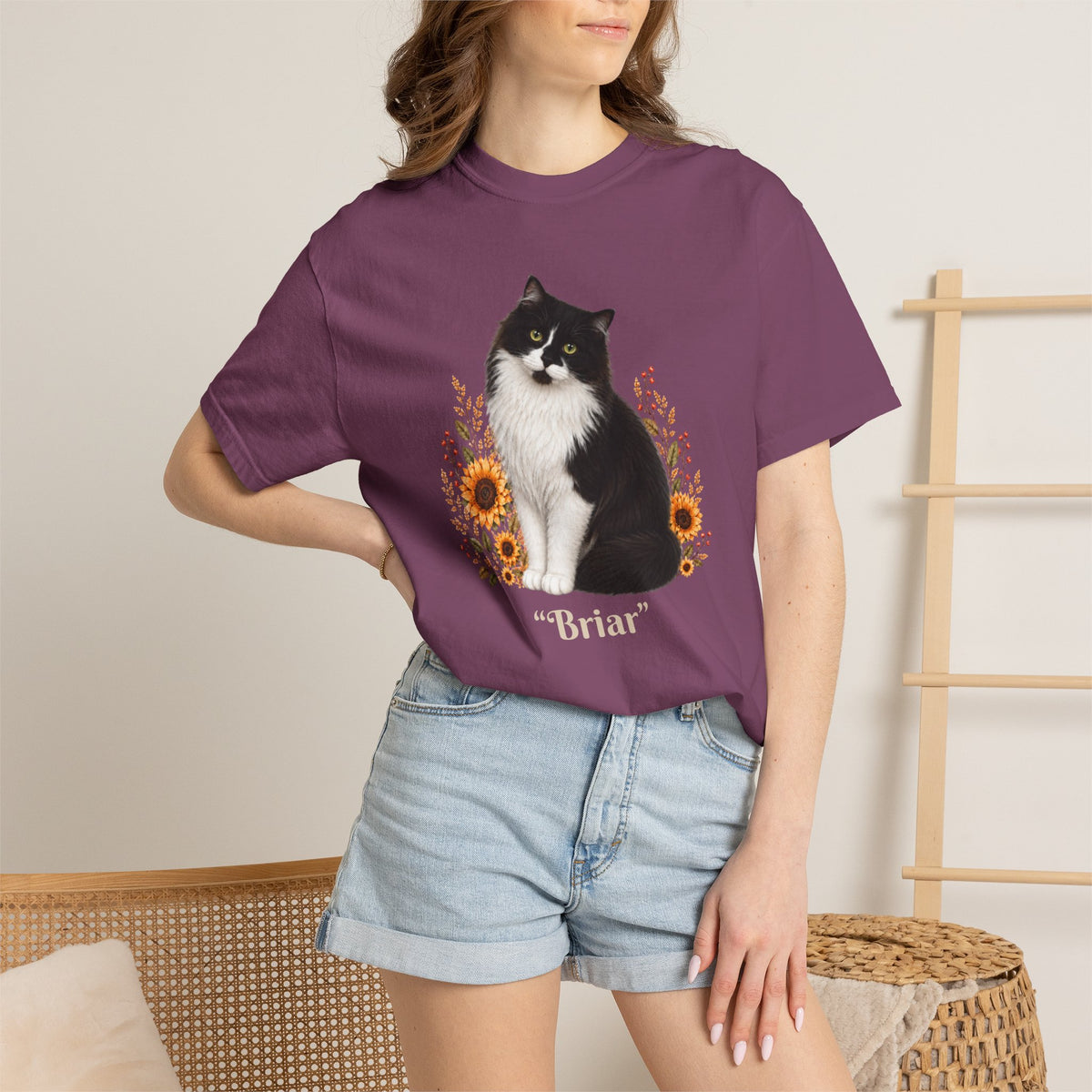 Personalized Tuxedo Cat Sunflower Comfort Colors® T-Shirt