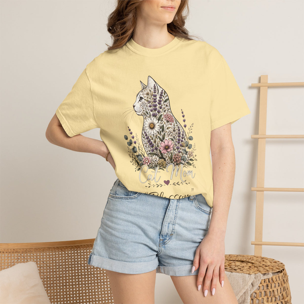 Personalized Floral Cat Mom Comfort Colors® T-Shirt