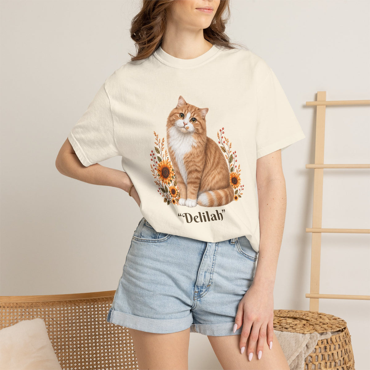 Personalized Orange Cat Sunflower Comfort Colors® T-Shirt