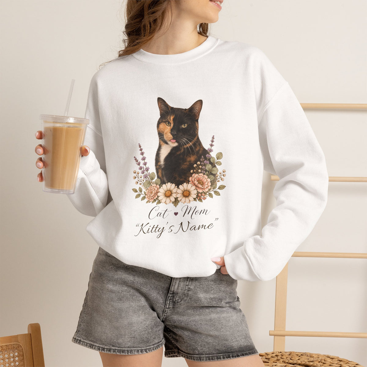 Personalized Tortoiseshell Cat Mom Gildan® Sweatshirt