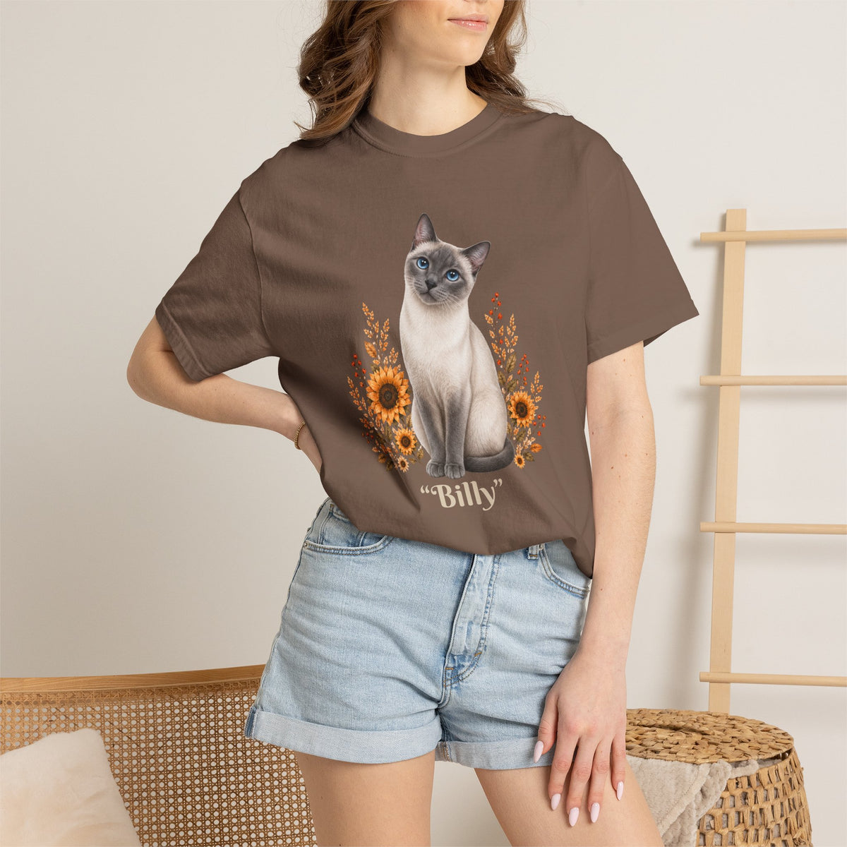 Personalized Siamese Cat Sunflower Comfort Colors® T-Shirt