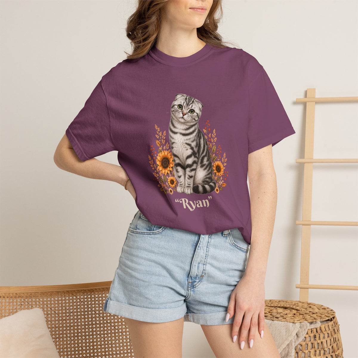 Personalized Scottish Fold Cat Sunflower Comfort Colors® T-Shirt