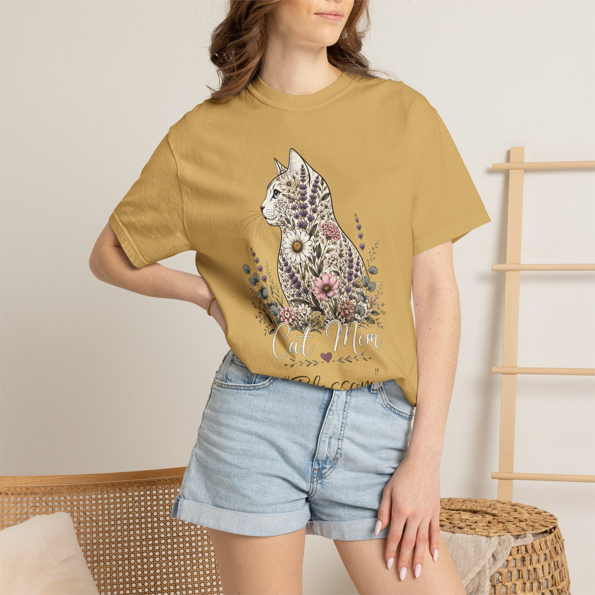 Personalized Floral Cat Mom Comfort Colors® T-Shirt