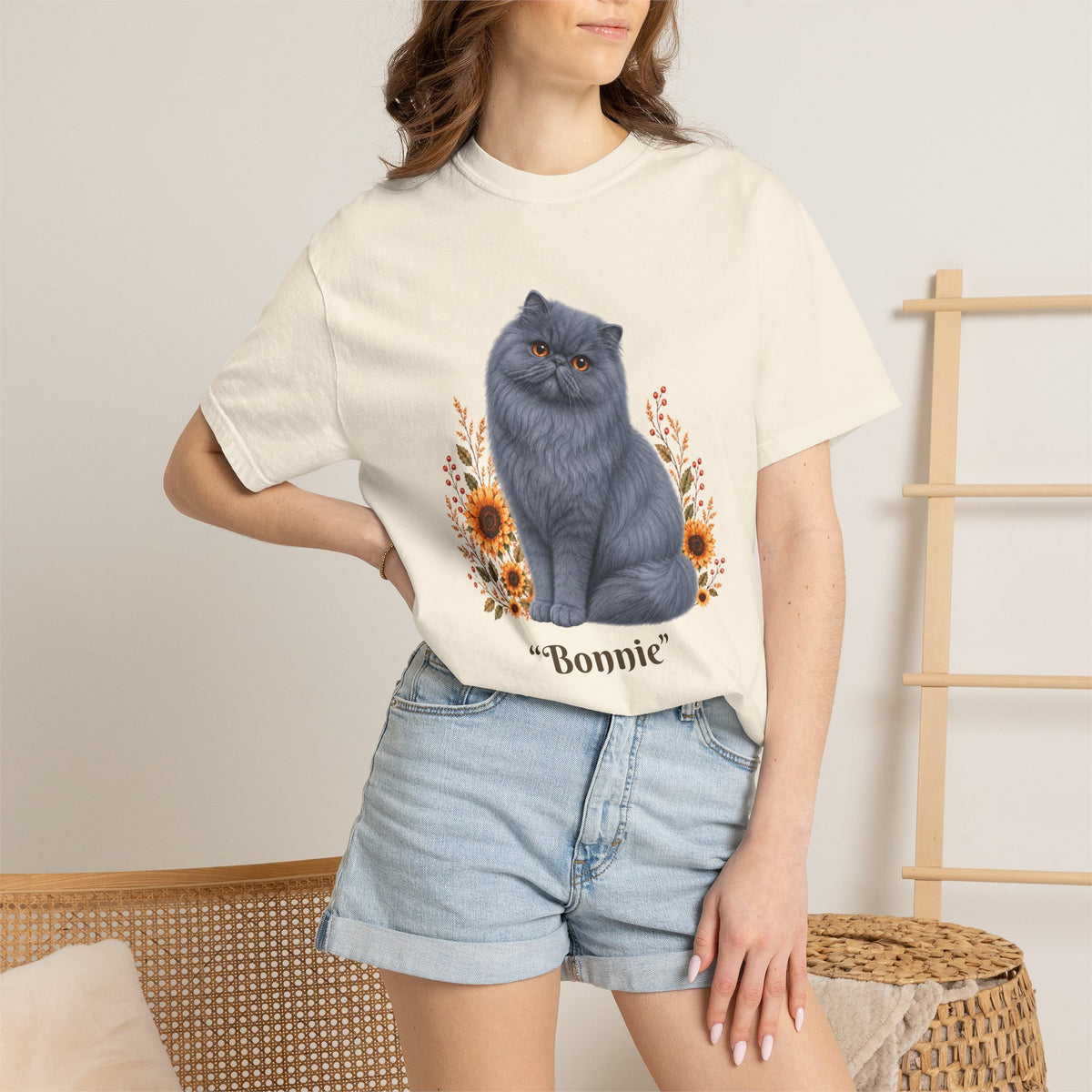 Personalized Blue Persian Cat Sunflower Comfort Colors® T-Shirt