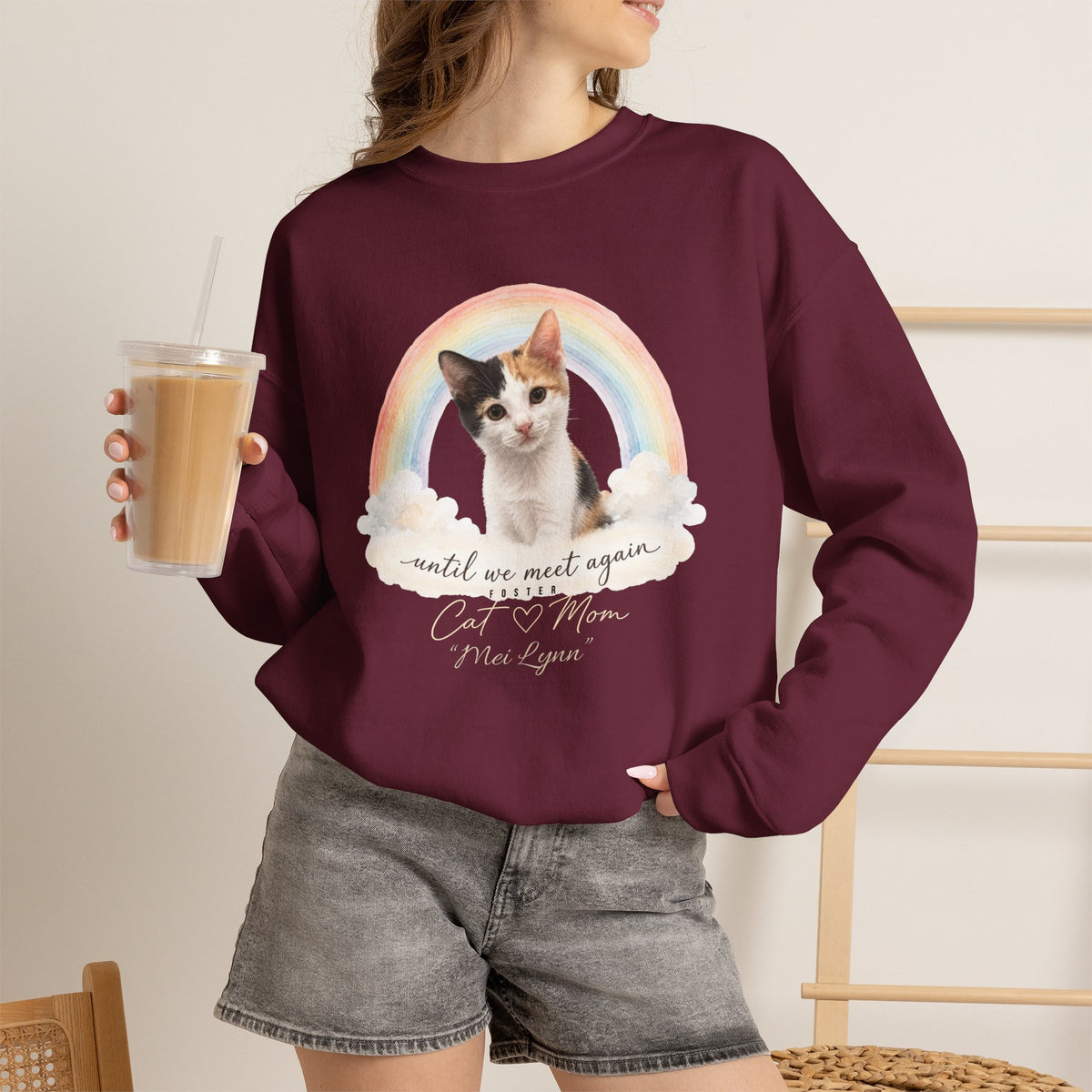Personalized Rainbow Memorial Foster Cat Mom Gildan® Sweatshirt