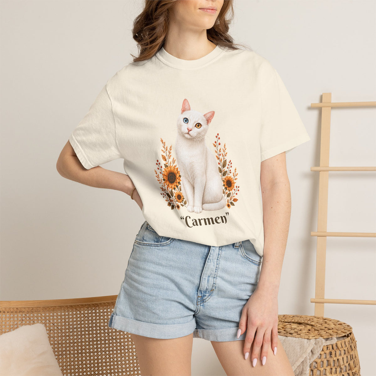 Personalized White Odd Eyed Cat Comfort Colors® T-Shirt