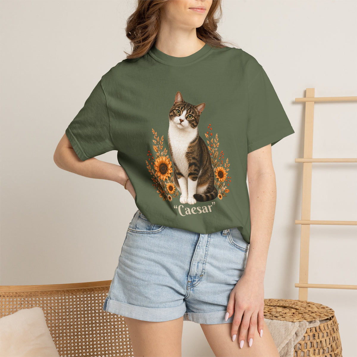 Personalized Tabby Cat Sunflower Comfort Colors® T-Shirt