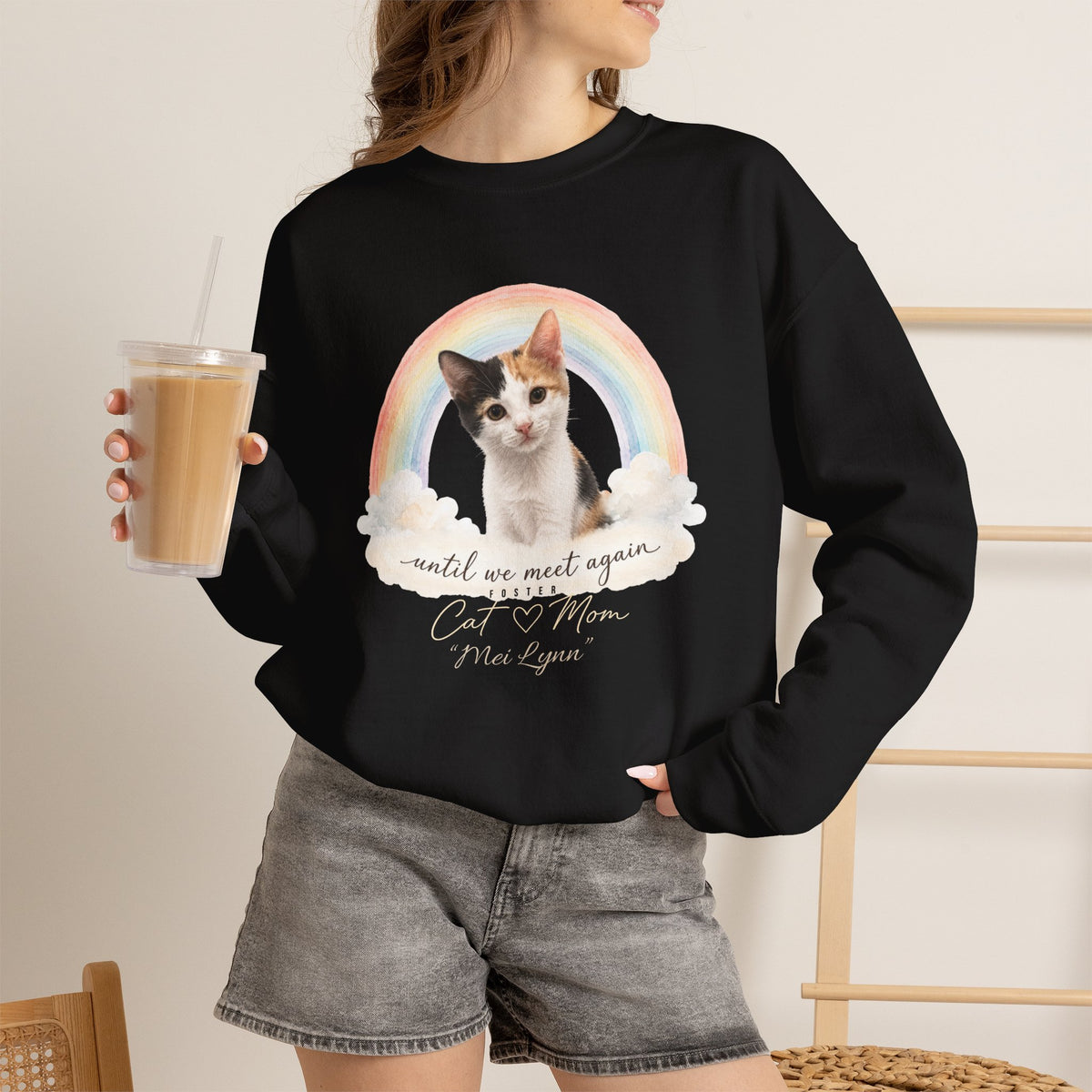 Personalized Rainbow Memorial Foster Cat Mom Gildan® Sweatshirt