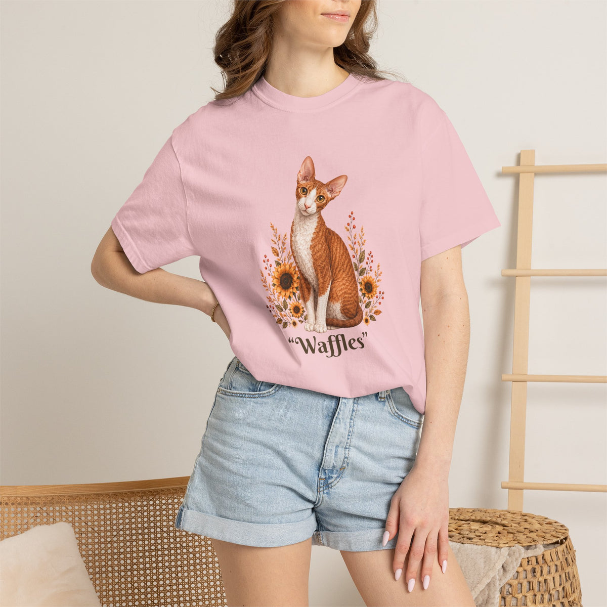 Personalized Cornish Rex Cat Sunflower Comfort Colors® T-Shirt