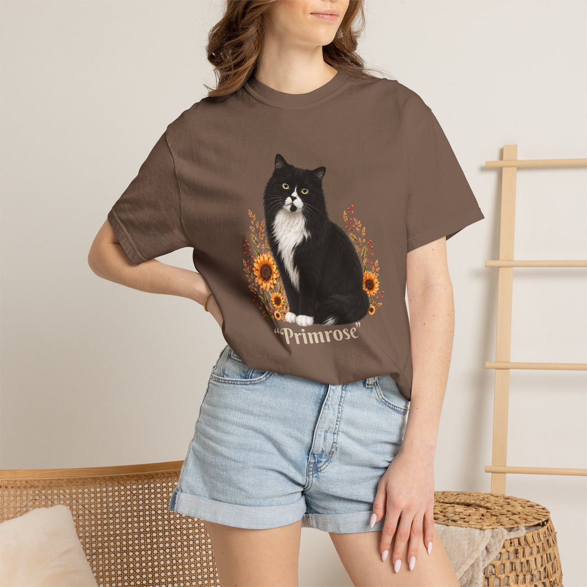 Personalized Tuxedo Cat Sunflower Comfort Colors® T-Shirt