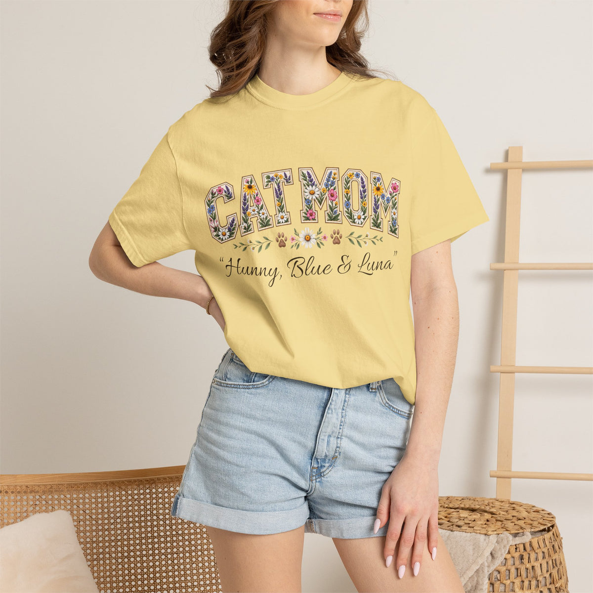 Personalized Collegiate Cat Mom Comfort Colors® T-Shirt