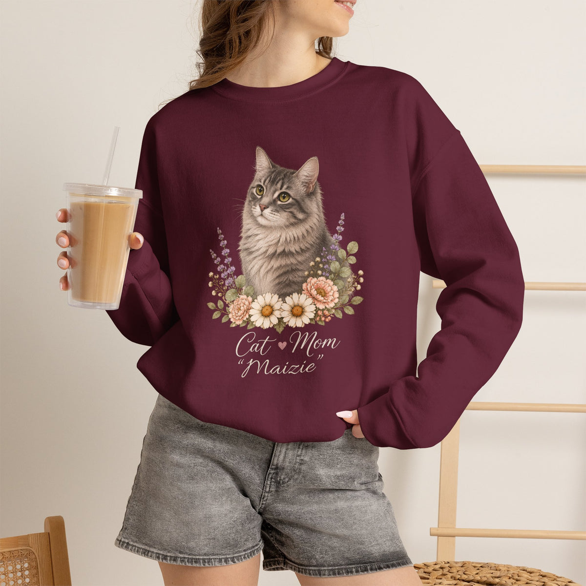 Personalized Silver Tabby Cat Mom Gildan® Sweatshirt