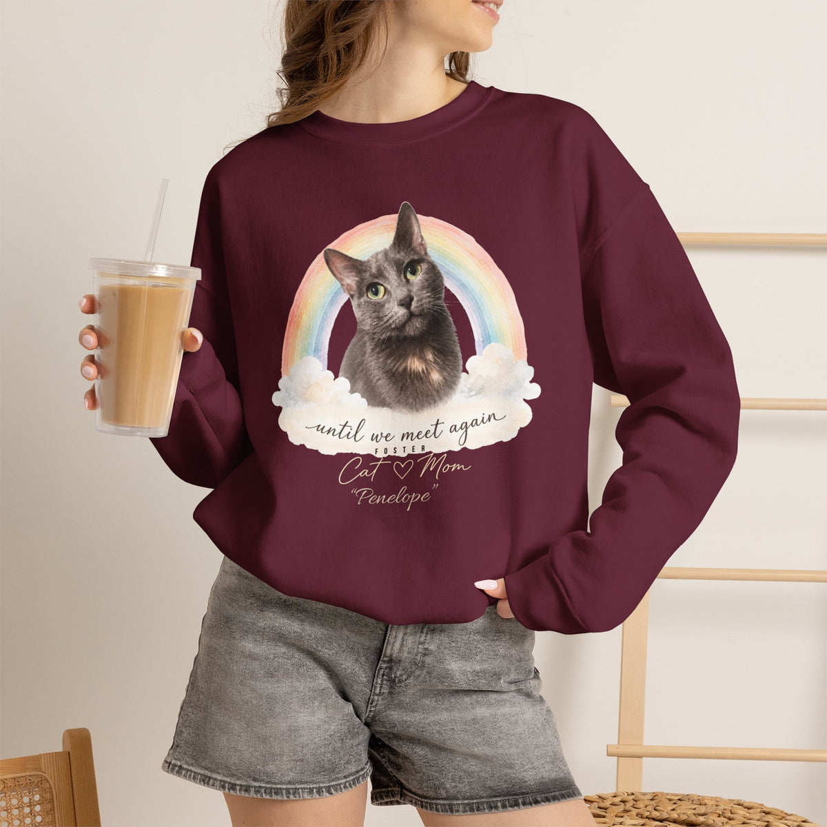 Personalized Rainbow Memorial Foster Cat Mom Gildan® Sweatshirt