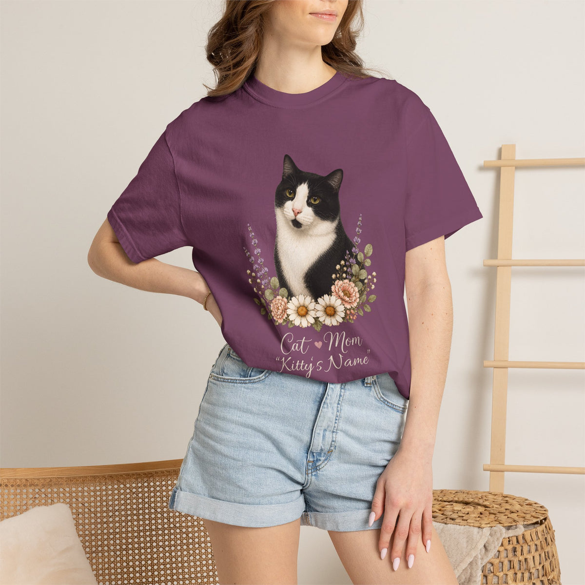 Personalized Black and White Cat Comfort Colors® T-Shirt