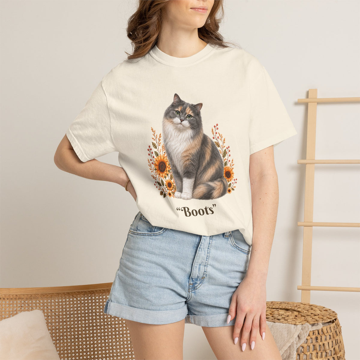 Personalized Calico Cat Sunflower Comfort Colors® T-Shirt