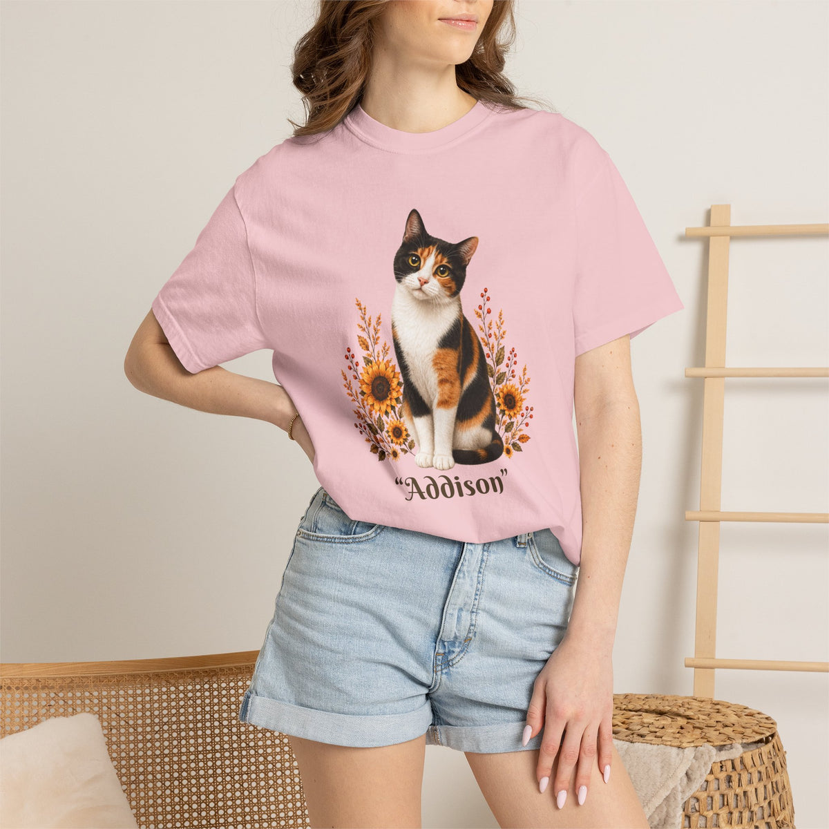 Personalized Calico Cat Sunflower Comfort Colors® T-Shirt