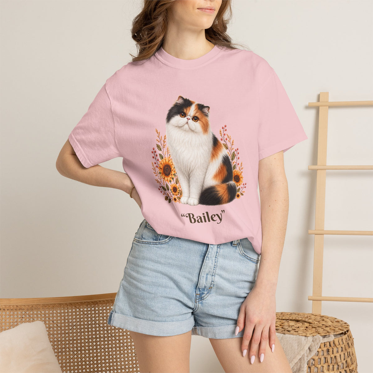 Personalized Calico Persian Cat Sunflower Comfort Colors® T-Shirt