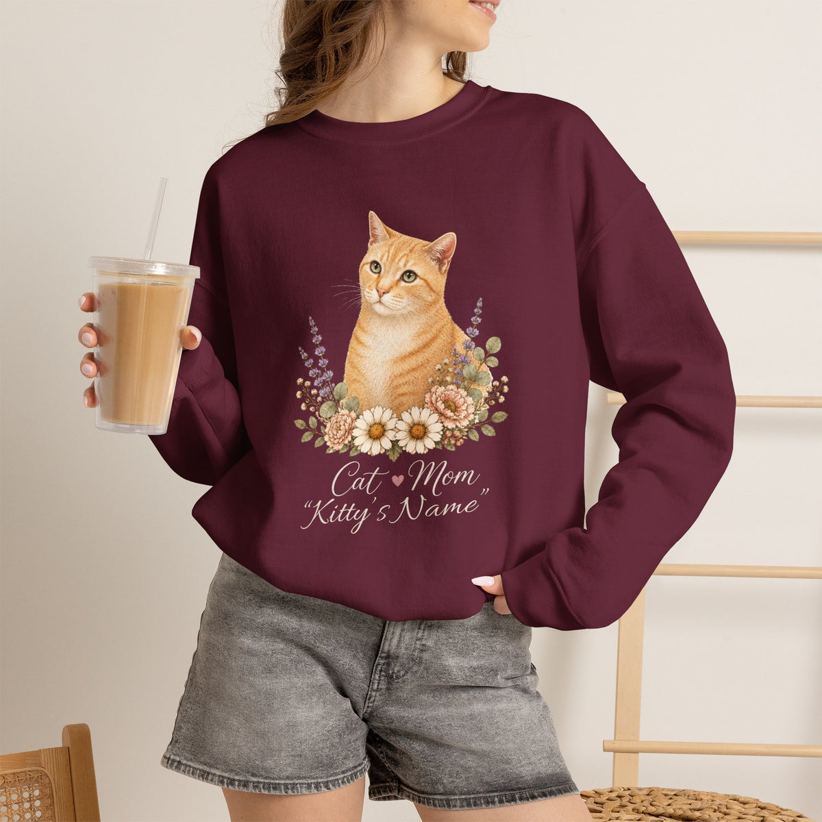 Personalized Orange Tabby Cat Mom Gildan® Sweatshirt