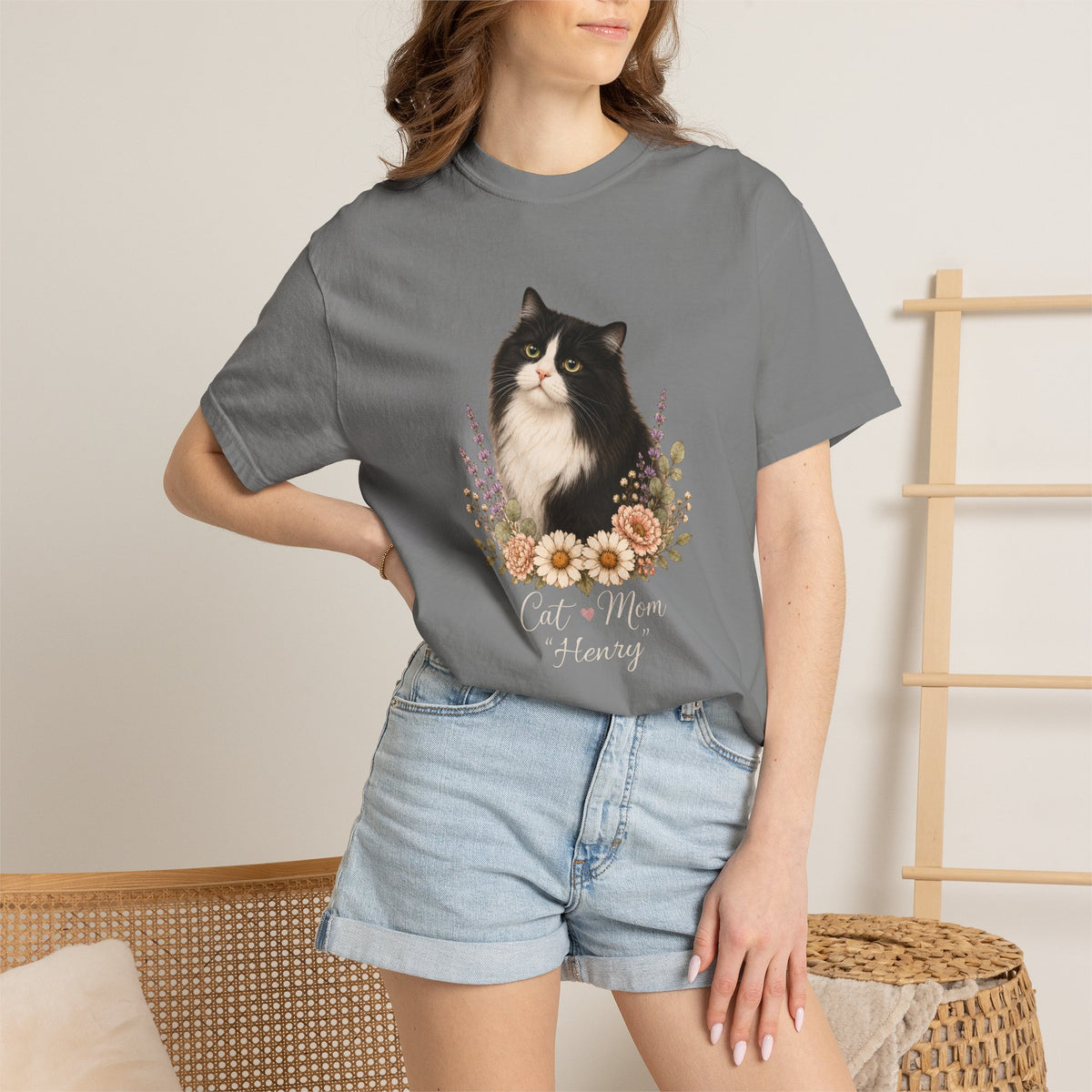 Personalized Tuxedo Cat Mom Comfort Colors® T-Shirt