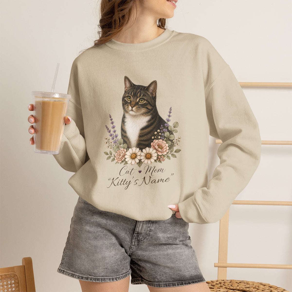 Personalized Brown Tabby Cat Mom Gildan® Sweatshirt