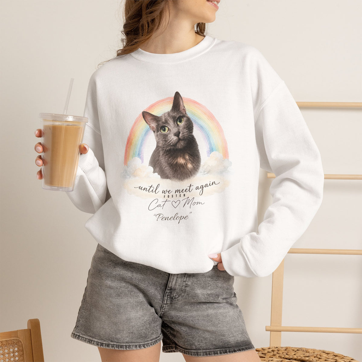 Personalized Rainbow Memorial Foster Cat Mom Gildan® Sweatshirt