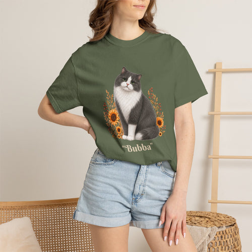 Personalized Black Gray Longhair Cat Sunflower Comfort Colors® T-Shirt