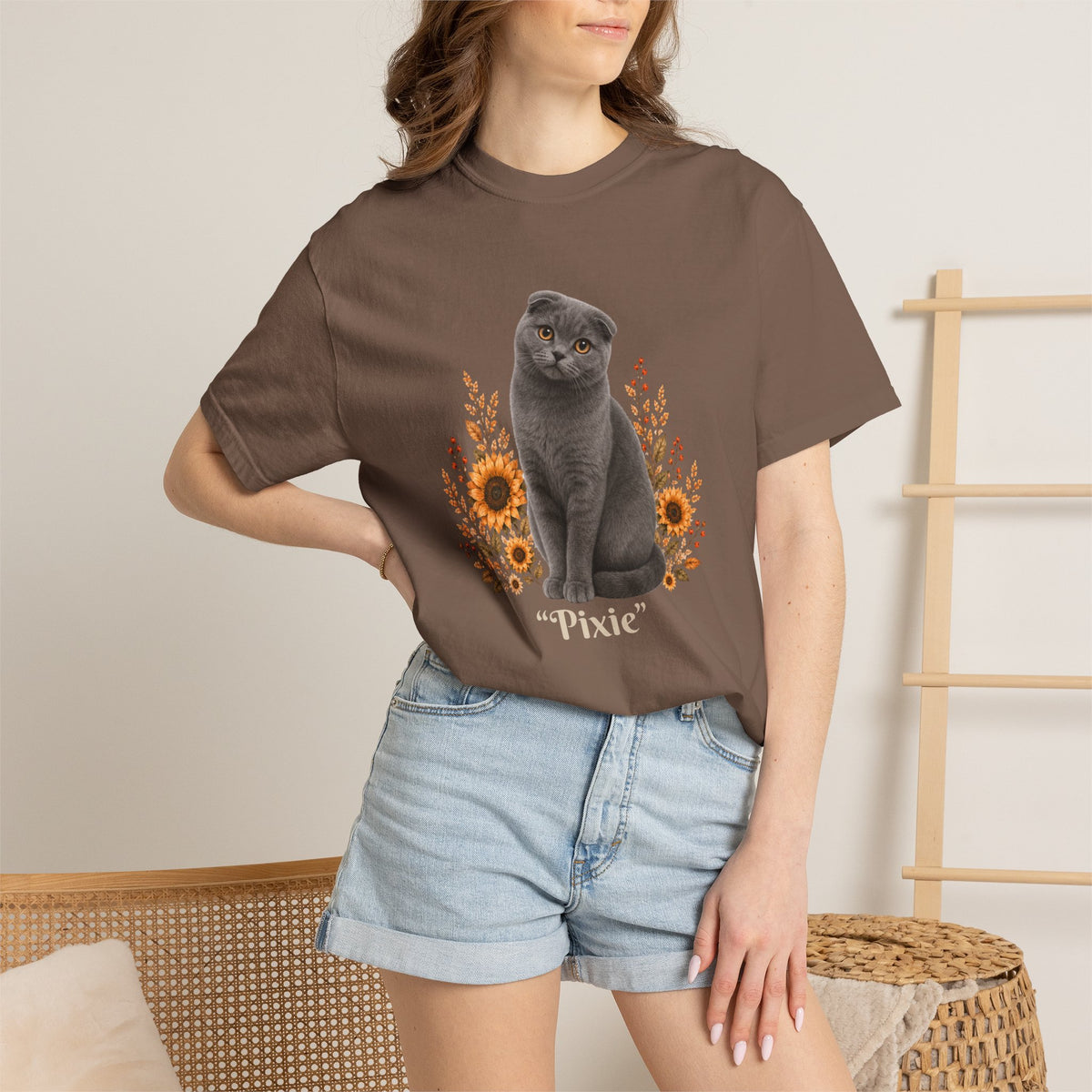 Personalized Scottish Fold Cat Sunflower Comfort Colors® T-Shirt