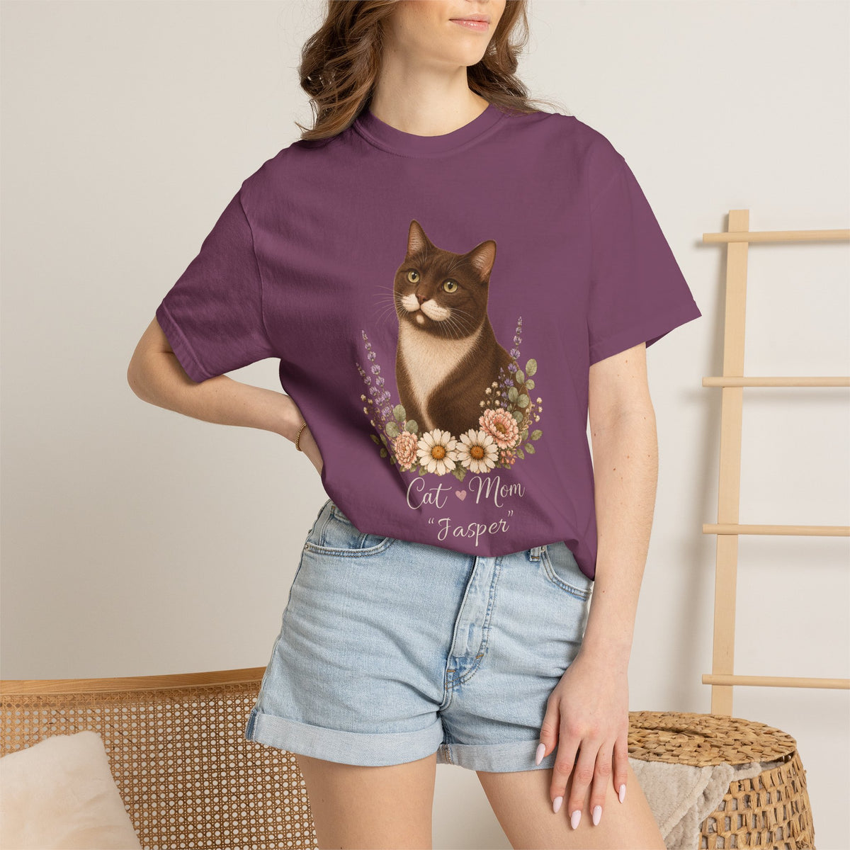 Personalized Gray Tuxedo Cat Mom Comfort Colors® T-Shirt
