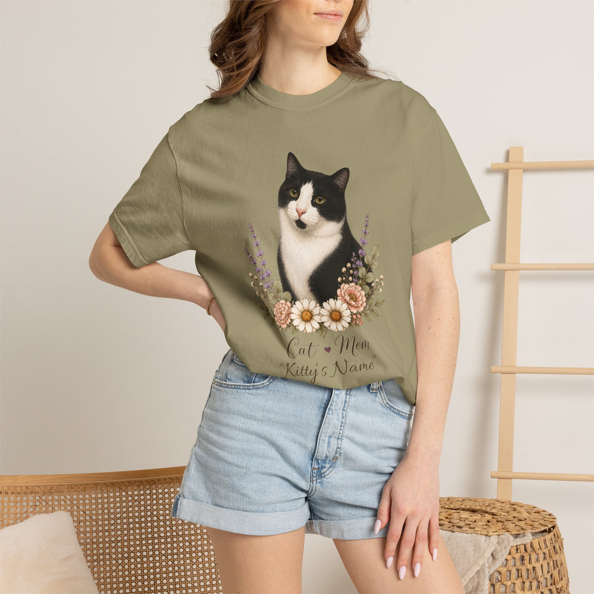 Personalized Black and White Cat Comfort Colors® T-Shirt