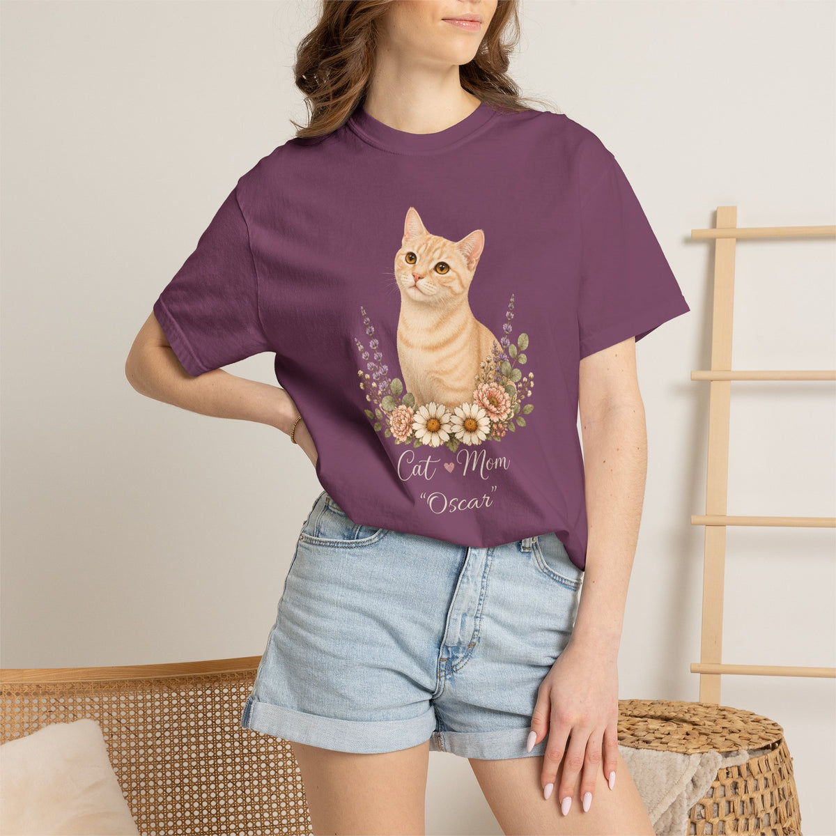 Personalized Cream Tabby Cat Mom Comfort Colors® T-Shirt