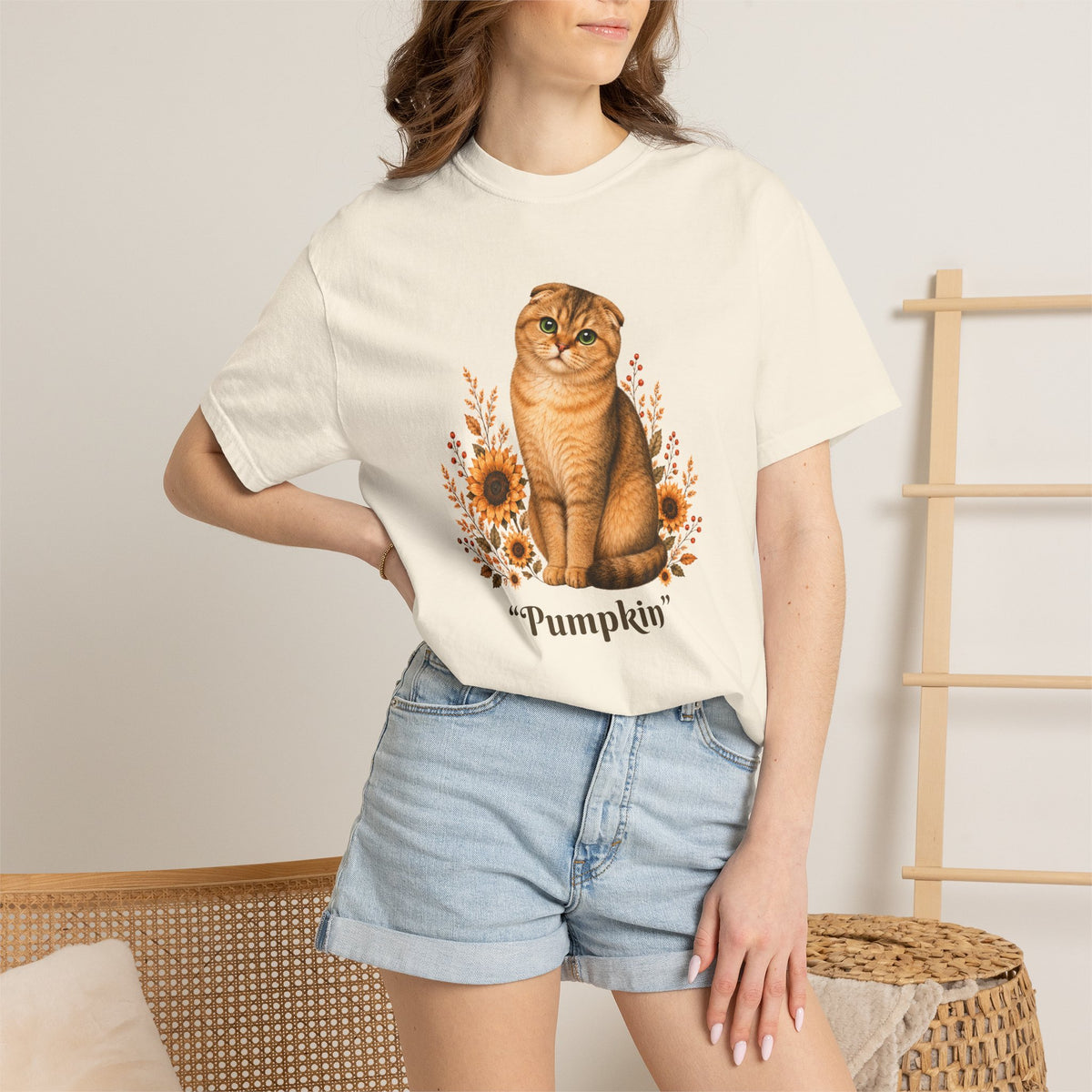 Personalized Scottish Fold Cat Sunflower Comfort Colors® T-Shirt