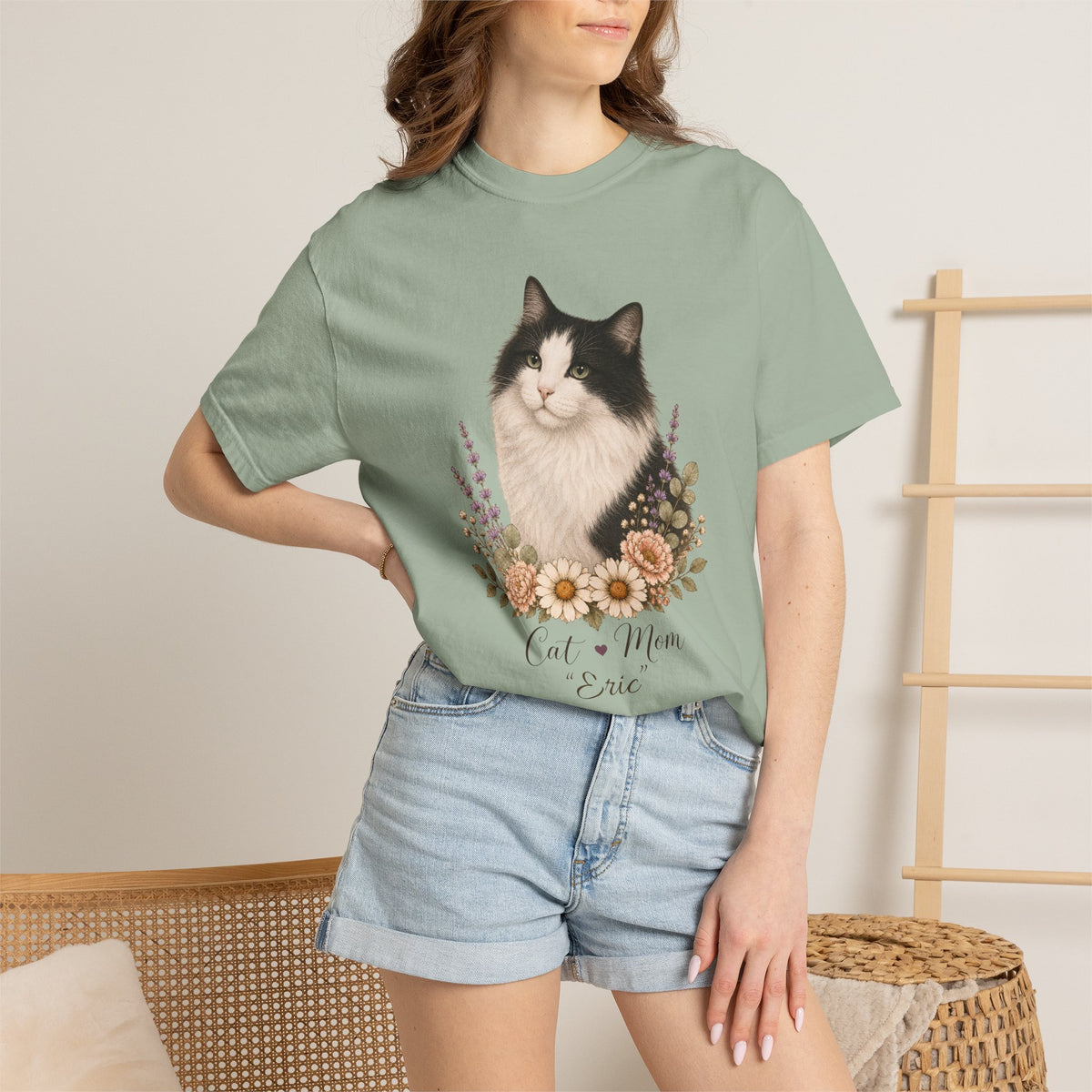 Personalized Black and White Cat Comfort Colors® T-Shirt