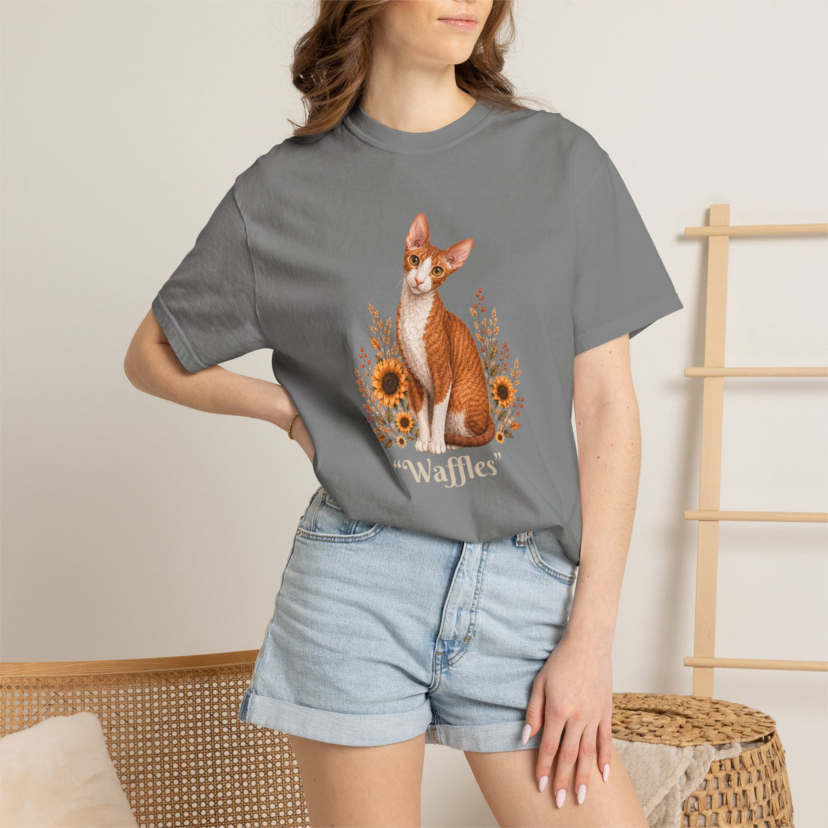 Personalized Cornish Rex Cat Sunflower Comfort Colors® T-Shirt