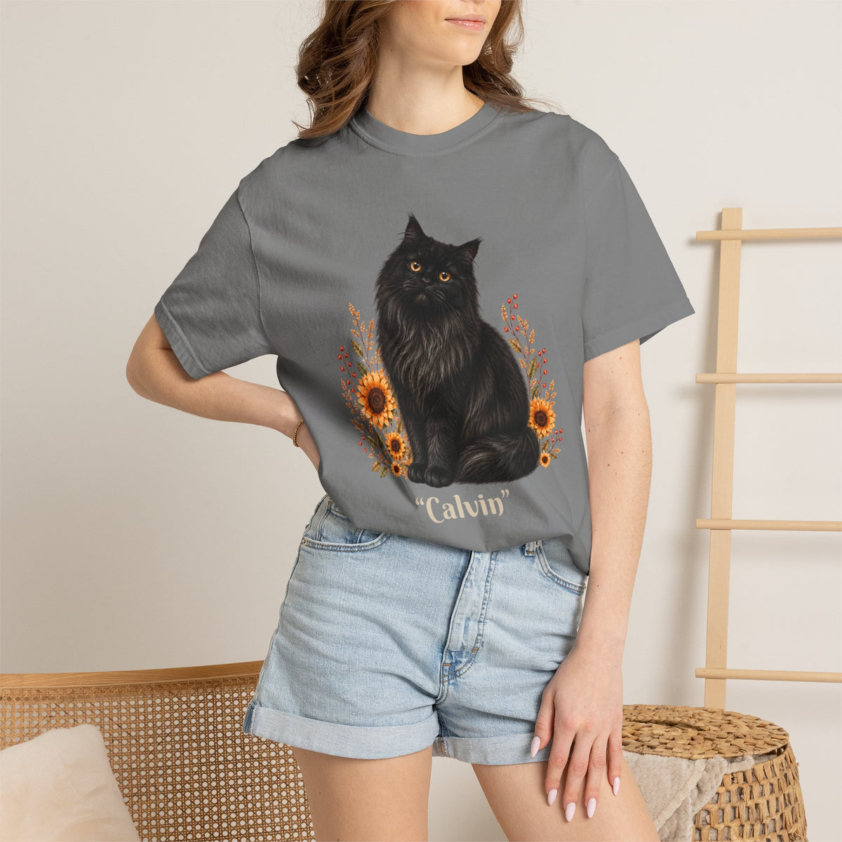 Personalized Maine Coon Cat Sunflower Comfort Colors® T-Shirt