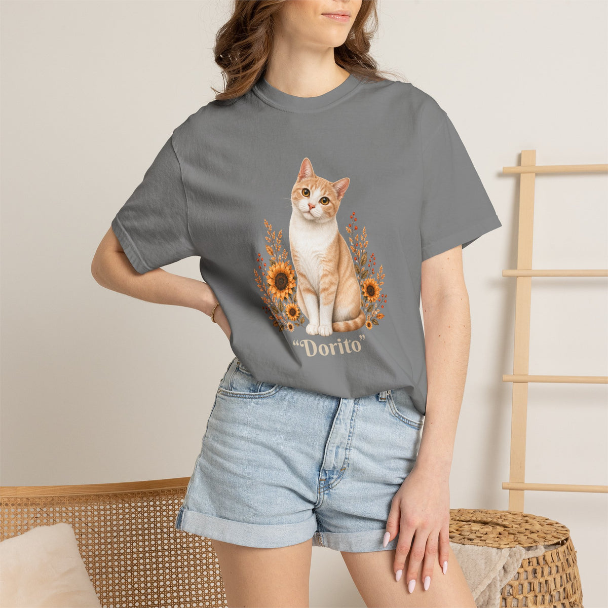 Personalized Orange Cat Sunflower Comfort Colors® T-Shirt