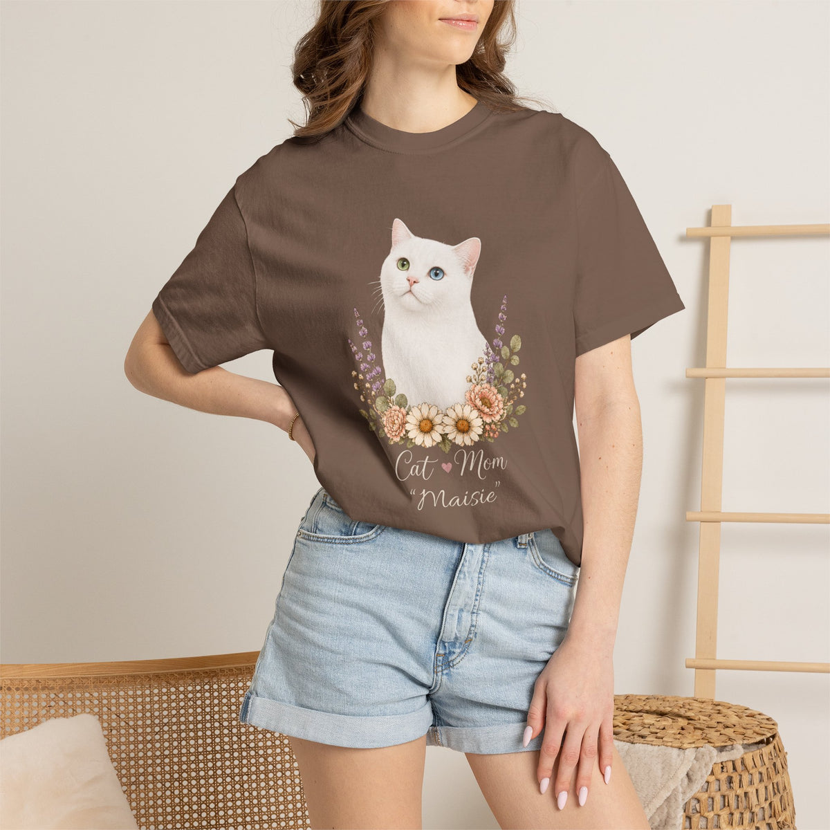 Personalized White Odd-eyed Cat Mom Comfort Colors® T-Shirt
