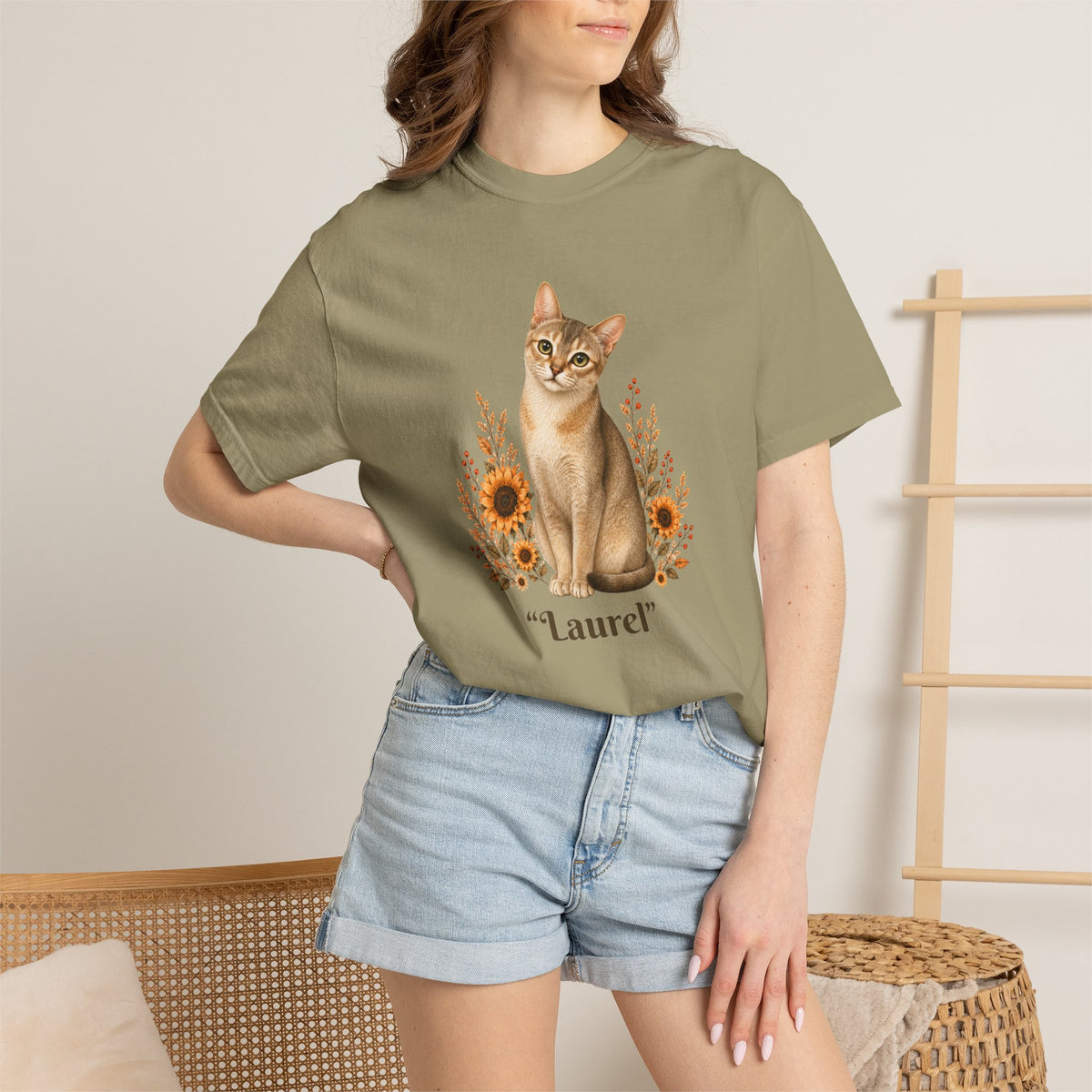 Personalized Petite Singapore Cat Sunflower Comfort Colors® T-Shirt