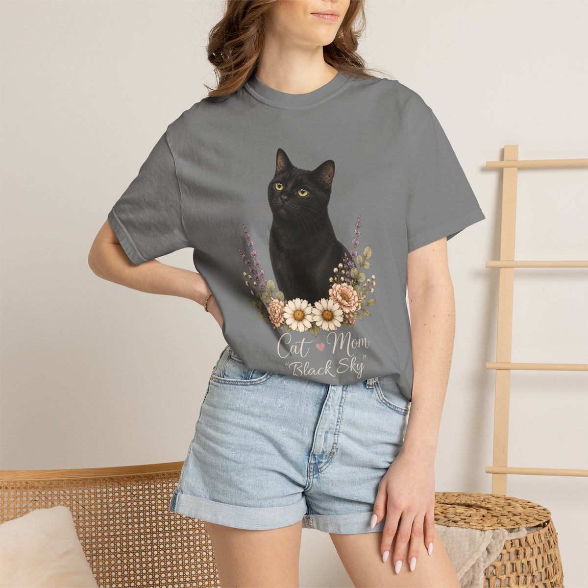 Personalized Black Cat Mom Comfort Colors® T-Shirt
