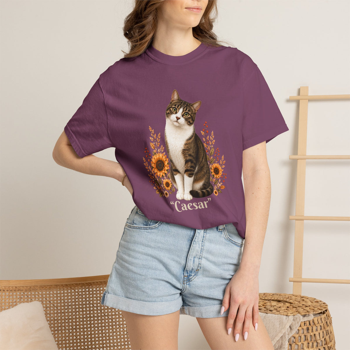 Personalized Tabby Cat Sunflower Comfort Colors® T-Shirt