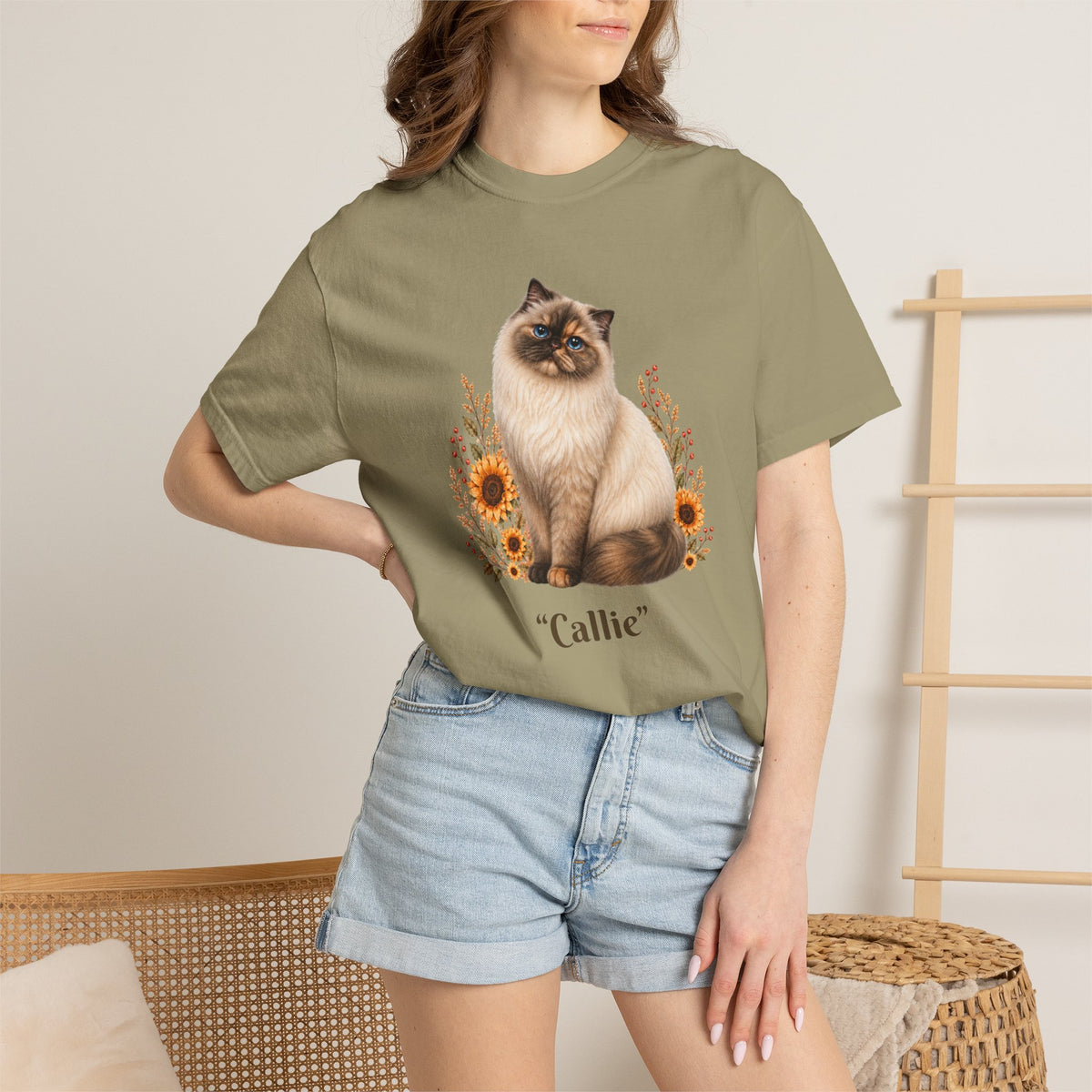 Personalized Seal Point Himalayan Cat Sunflower Comfort Colors® T-Shirt