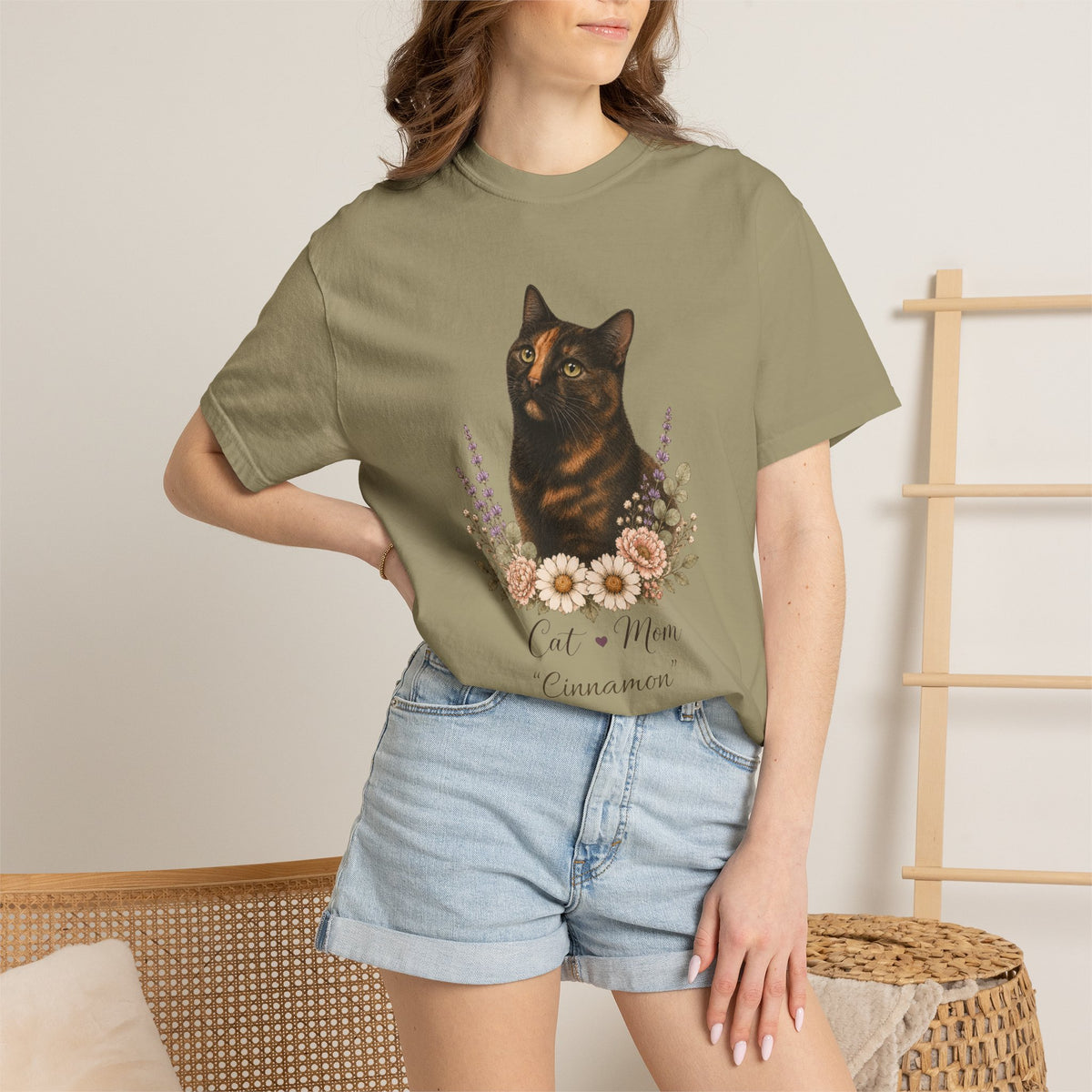 Personalized Tortoiseshell Cat Mom Comfort Colors® T-Shirt