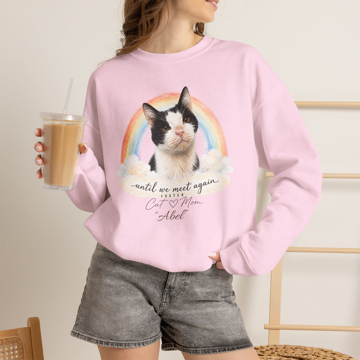 Personalized Rainbow Memorial Foster Cat Mom Gildan® Sweatshirt