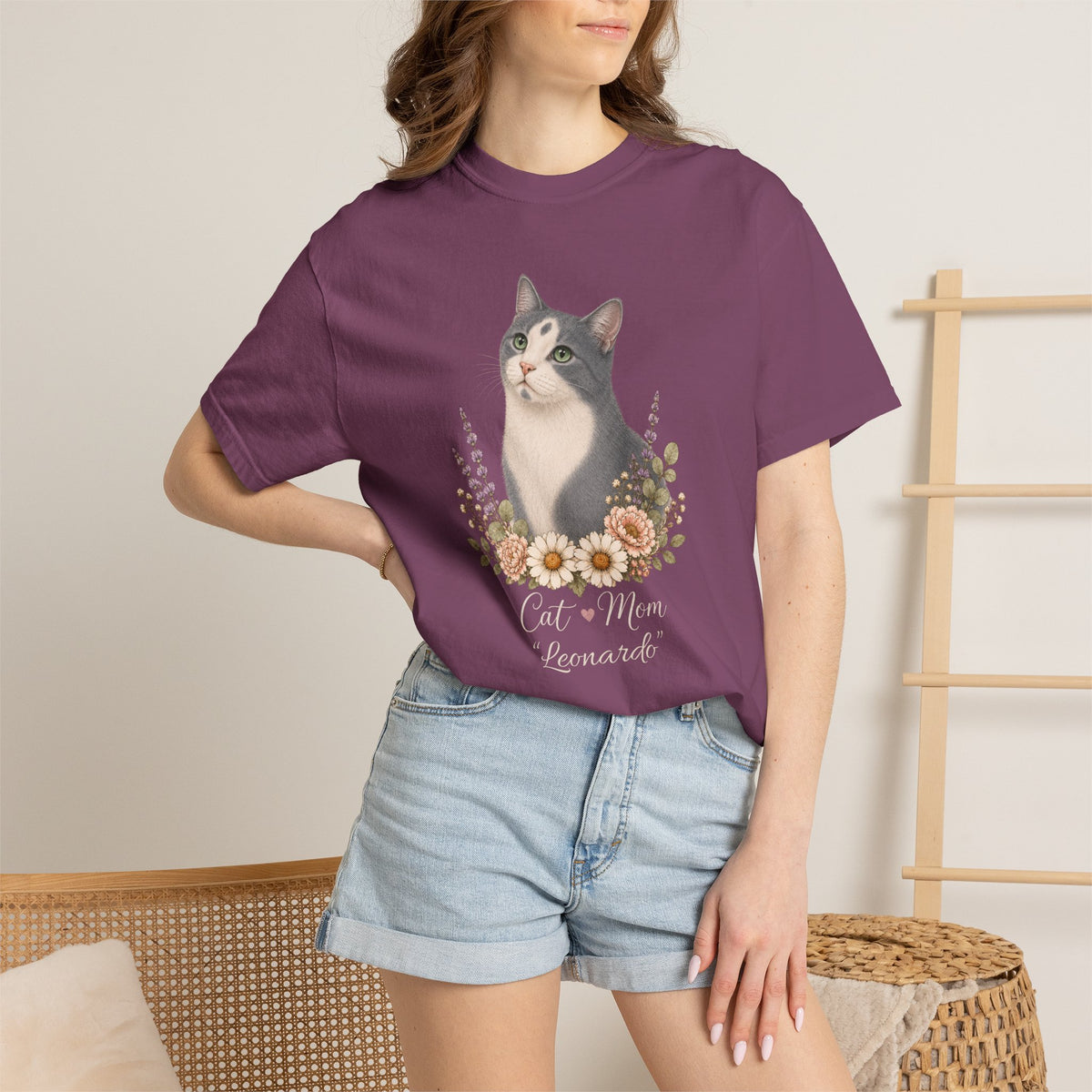 Personalized Gray Tuxedo Cat Mom Comfort Colors® T-Shirt