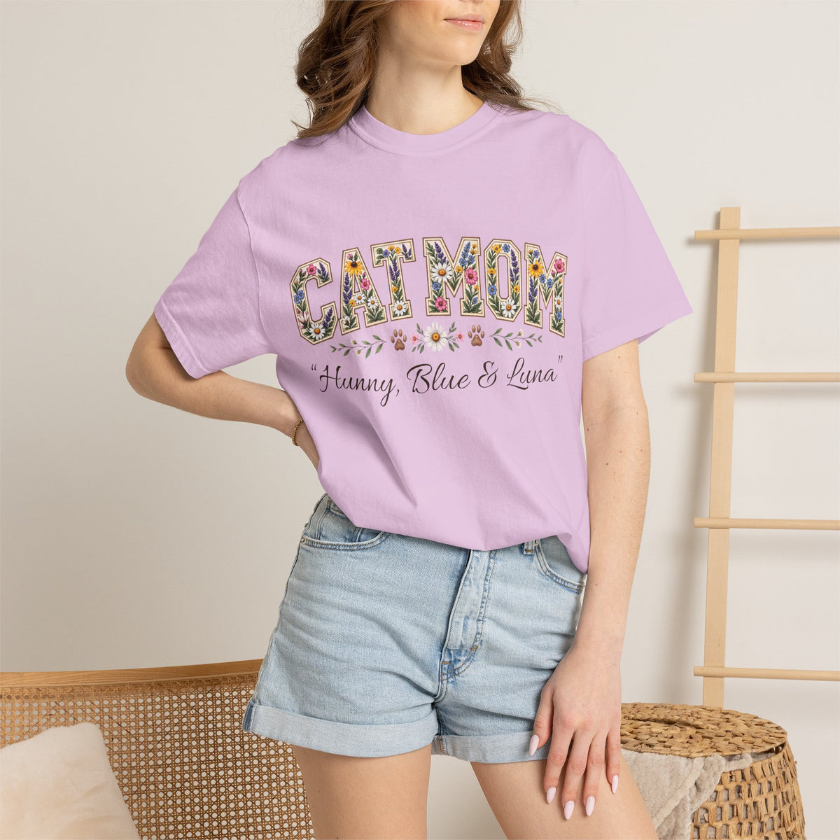 Personalized Collegiate Cat Mom Comfort Colors® T-Shirt