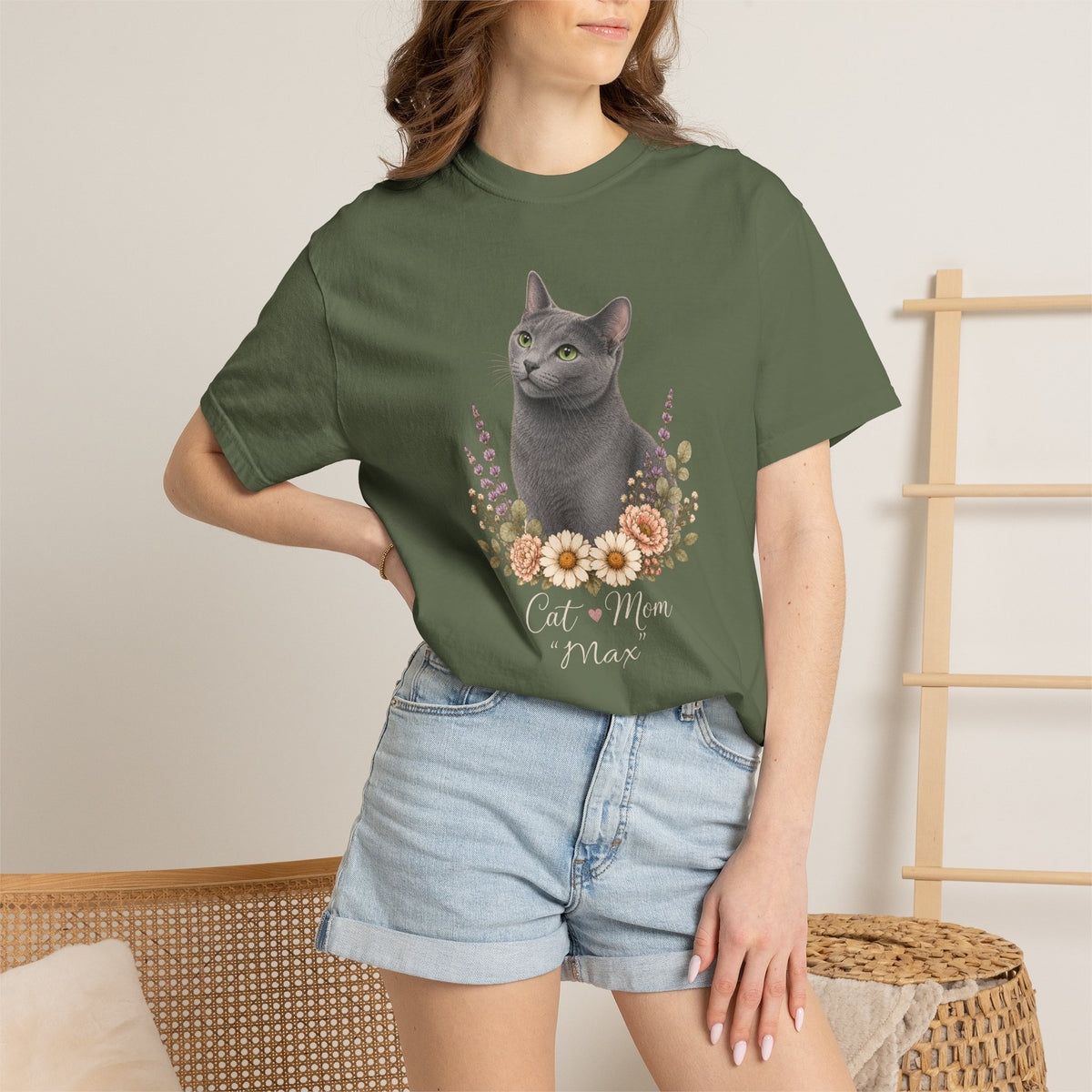 Personalized Russian Blue Cat Mom Comfort Colors® T-Shirt